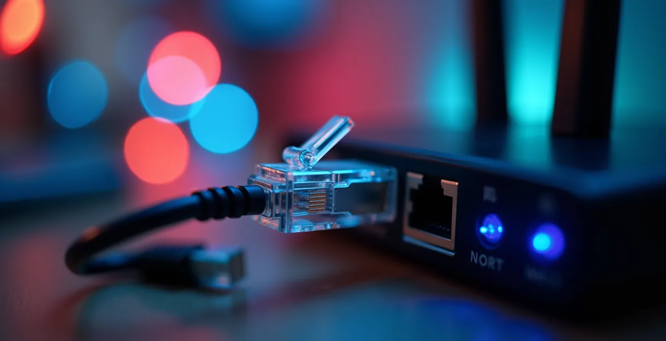 Configuración de red doméstica mostrando diferencia entre WiFi y cable Ethernet para streaming