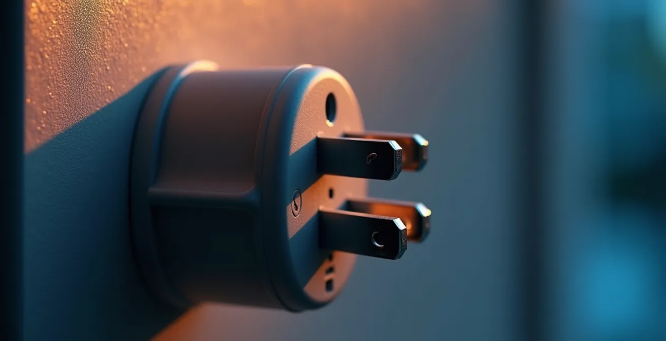 Fotografía macro de un enchufe inteligente mostrando detalles de construcción y calidad