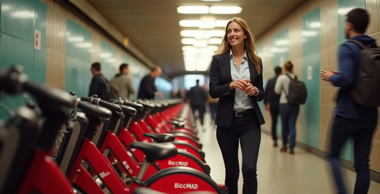 Estación de metro con punto de intercambio de BiciMAD en Madrid