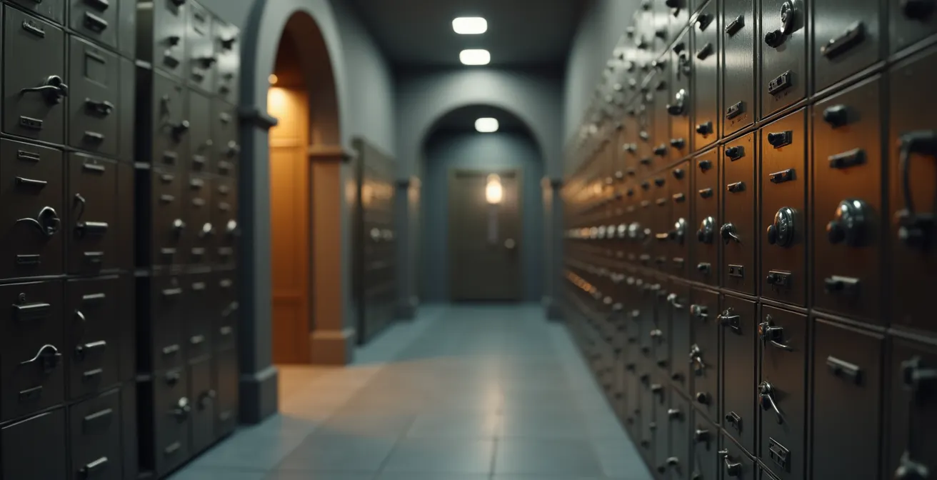 Caja de seguridad bancaria con documentos de emergencia guardados de forma segura