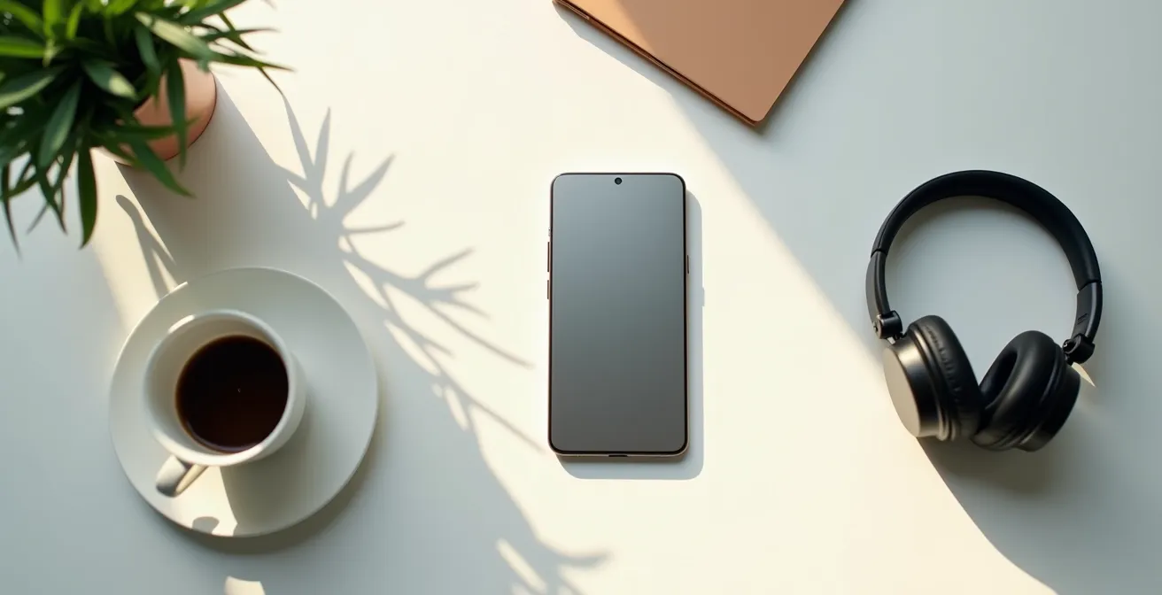 Vista cenital de un móvil mostrando patrones de uso diario con gráficos de consumo energético