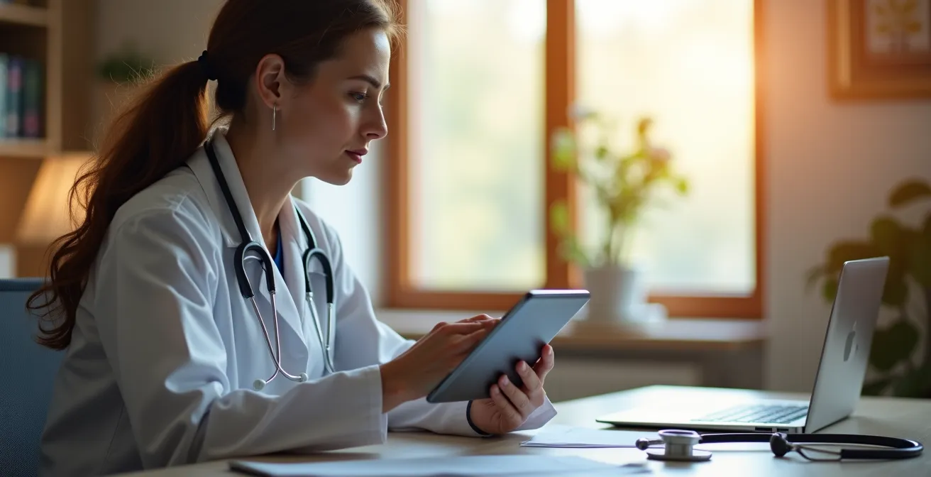 Médico realizando videoconsulta con paciente a través de dispositivo